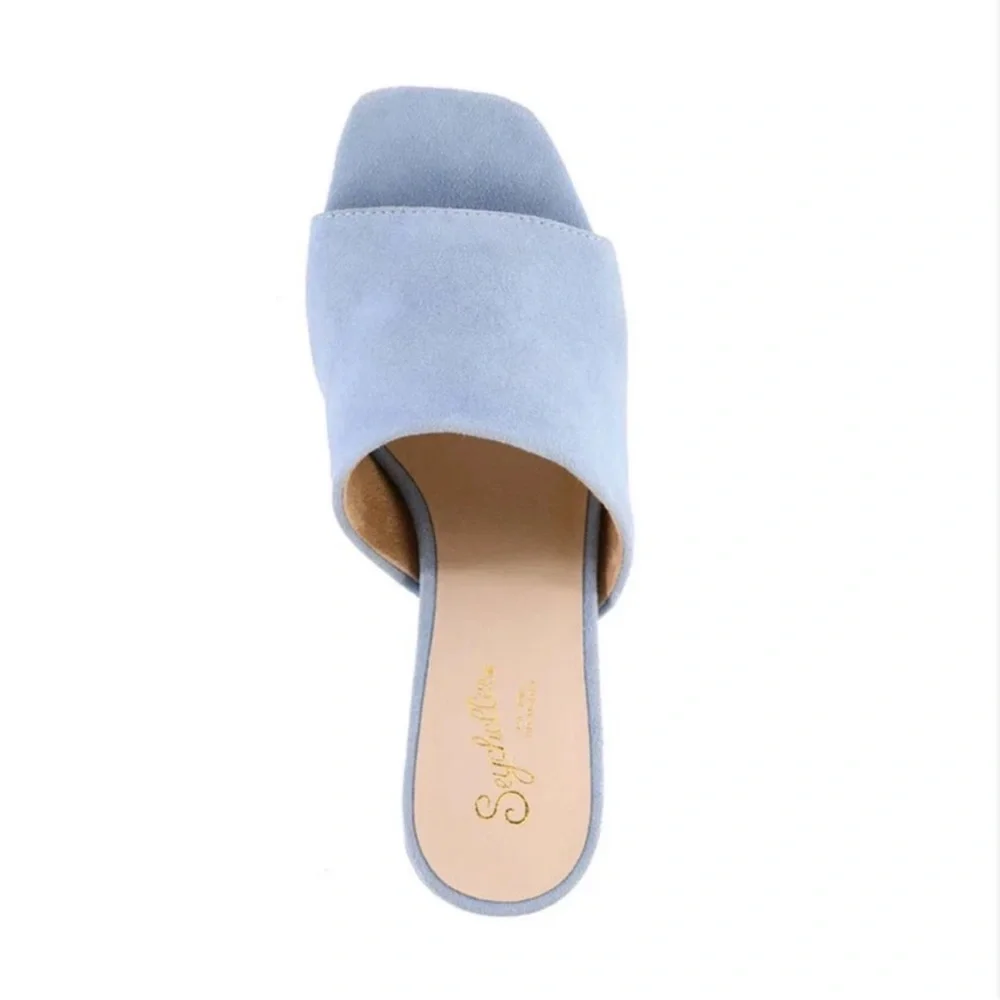 Seychelles Light Blue Suede Block Heel Sandals